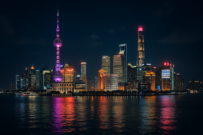 Night view of Shanghaiâs skyline from The Bund